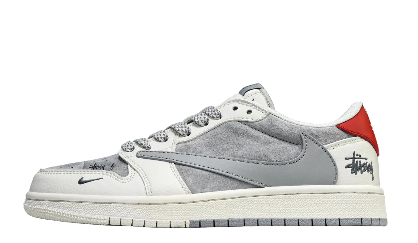 TRAVIS SCOTT JORDAN 1 LOW X STUSSY "GREY WHITE RED"