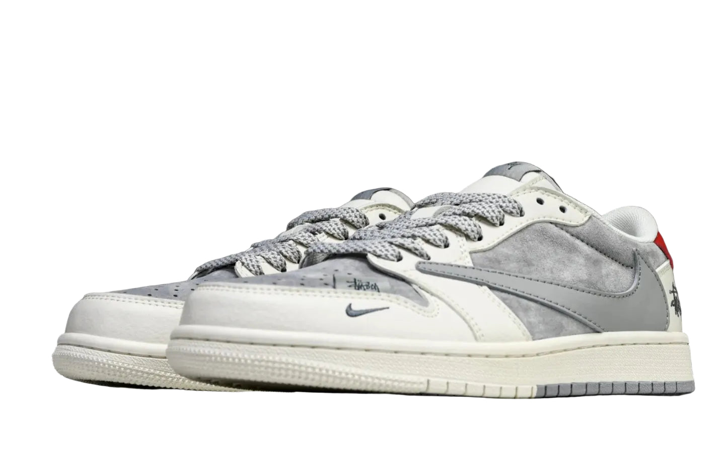 TRAVIS SCOTT JORDAN 1 LOW X STUSSY "GREY WHITE RED"